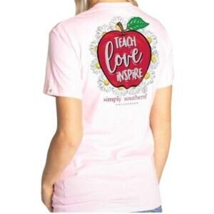 Simply Southern Preppy Teach Love Inspire Teacher Shirt Pink Womens Size XL